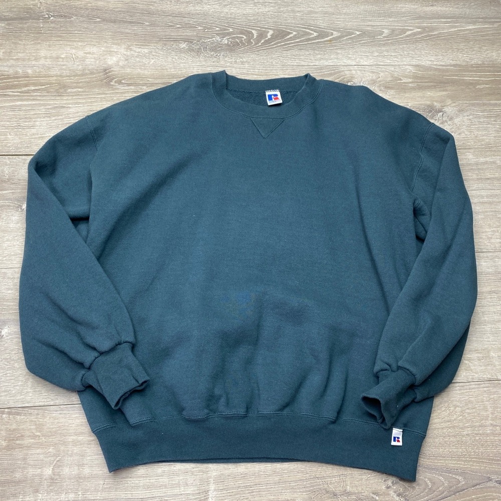 Russell Athletic Sweatshirt Vintage XXL Teal Green Blank Crewneck Made in USA